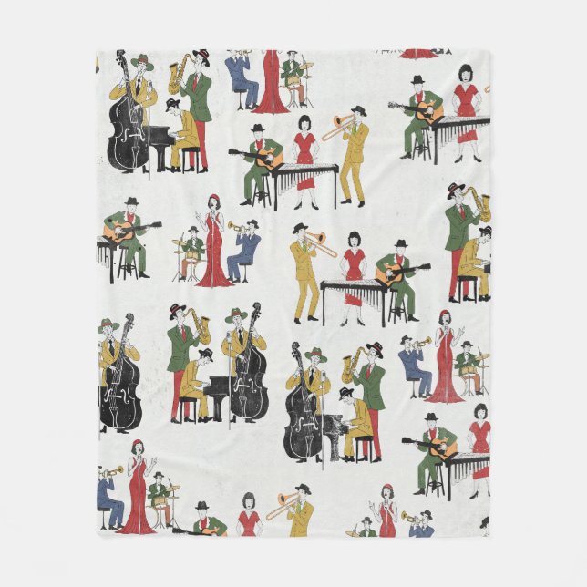 Vintage Jazz Band Fleece Blanket (Front)