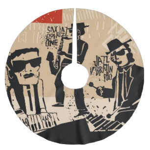 Vintage Jazz Band Poster: Cool Design Brushed Polyester Tree Skirt