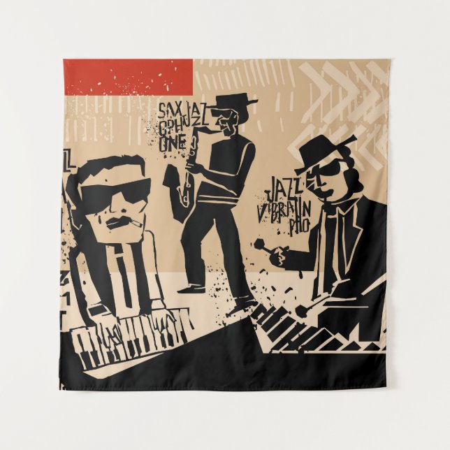 Vintage Jazz Band Poster: Cool Design Tapestry (Front)