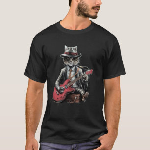 Vintage Jazz Cat Playing Guitar Band Retro Jazz Ba T-Shirt
