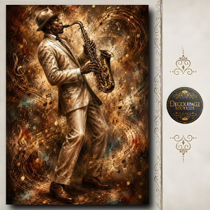 Vintage Jazz Saxophone Player Golden Music Art Tissue Paper