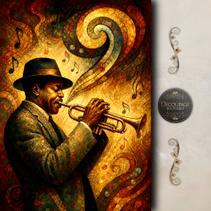 Vintage Jazz Trumpet Art Decoupage Tissue Paper