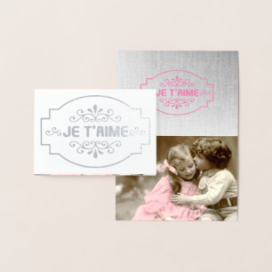 Vintage Je t'aime - cute children  - luxury silver Foil Card