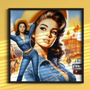 Vintage Jeans Country Woman Poster
