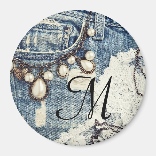 Vintage Jeans Victorian Monogram Initial Magnet (Front)
