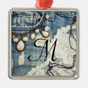 Vintage Jeans Victorian Monogram Initial Ornament