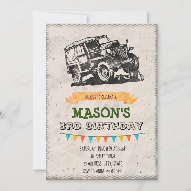 Vintage jeep party invitation (Front)