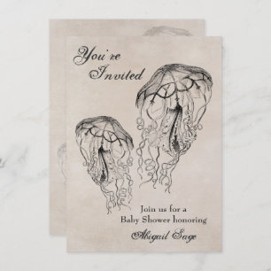Vintage Jellyfish Baby Shower Beach Invitation