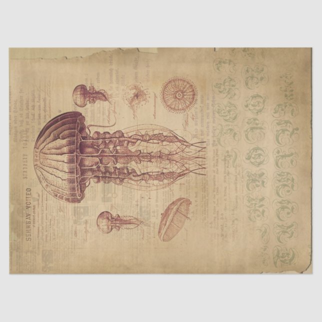 Vintage Jellyfish Decoupage Tissue Paper (Front)