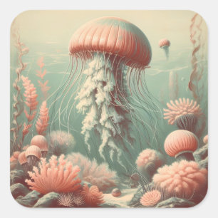 Vintage Jellyfish Illustration Antique Art Square Sticker