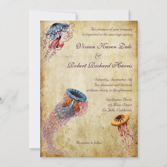 Vintage Jellyfish Wedding Invitation (Front)