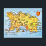 Vintage Jersey Map Postcard<br><div class="desc">A wonderful old postcard map of Jersey in the Channel Islands repurposed on a new postcard!</div>