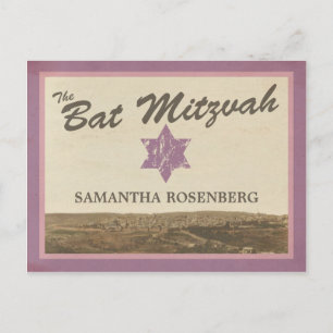 Vintage Jerusalem Bat Mitzvah Save The Date Postca Announcement Postcard