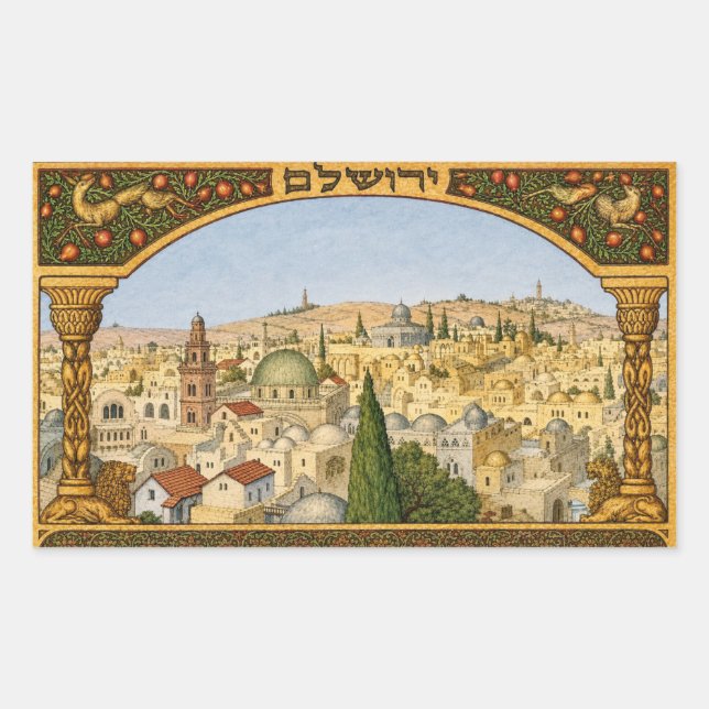 Vintage Jerusalem Panorama Rectangular Sticker (Front)
