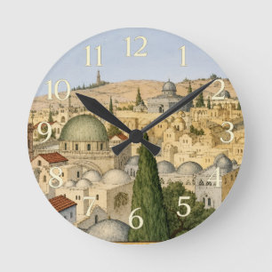 Vintage Jerusalem Panorama Round Clock