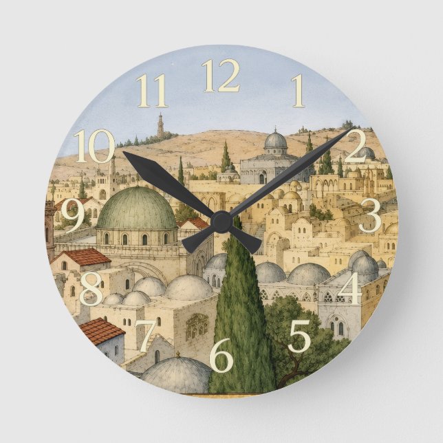 Vintage Jerusalem Panorama Round Clock (Front)