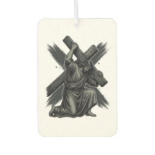 Vintage Jesus Carrying Cross Christian Vector Art Car Air Freshener