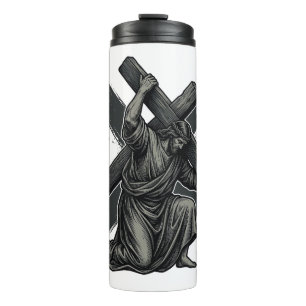 Vintage Jesus Carrying Cross Christian Vector Art Thermal Tumbler