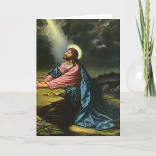 Vintage Jesus Christ Praying, Garden of Gethsemane Card (Front)