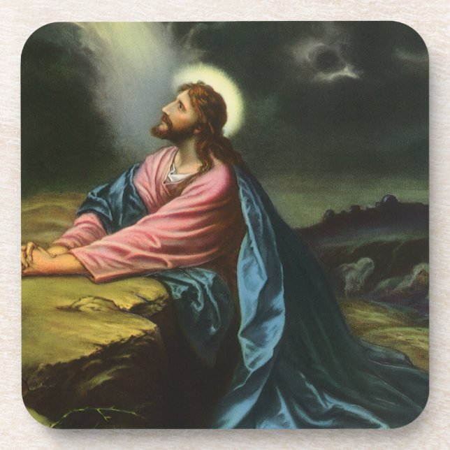 Vintage Jesus Christ Praying, Garden of Gethsemane Coaster (Front)