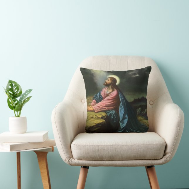 Vintage Jesus Christ Praying, Garden of Gethsemane Cushion (Chair)