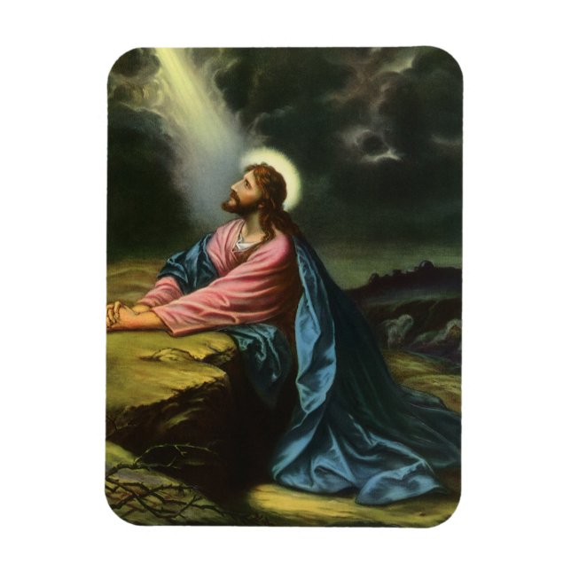Vintage Jesus Christ Praying, Garden of Gethsemane Magnet (Vertical)