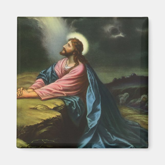 Vintage Jesus Christ Praying, Garden of Gethsemane Magnet (Front)