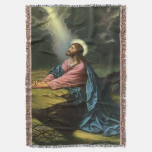 Vintage Jesus Christ Praying, Garden of Gethsemane Throw Blanket