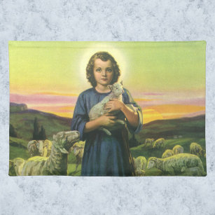 Vintage Jesus Christ the Shepherd with Baby Lamb Placemat