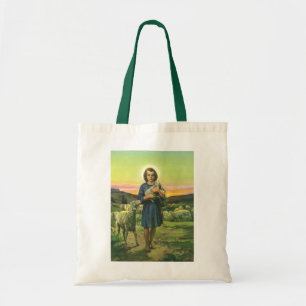 Vintage Jesus Christ the Shepherd with Baby Lamb Tote Bag