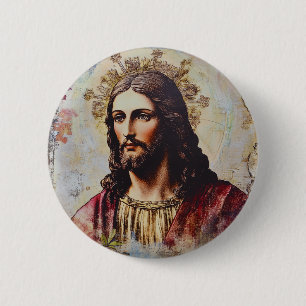 Vintage Jesus Christian Religious 6 Cm Round Badge