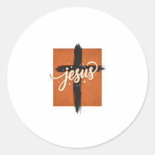 Vintage Jesus Cross Christian Shirt Design_1 Classic Round Sticker