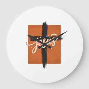 Vintage Jesus Cross Christian Shirt Design_1 Large Clock