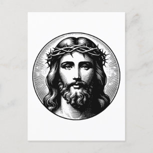 Vintage Jesus face Postcard