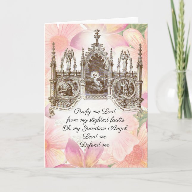 Vintage Jesus Guardian Angels Religious Prayer Card (Front)