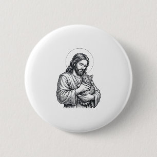 Vintage Jesus Holding Cat Engraving Graphic_1 6 Cm Round Badge