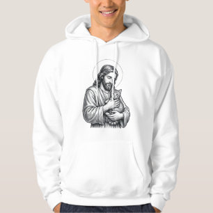 Vintage Jesus Holding Cat Engraving Graphic_1 Hoodie