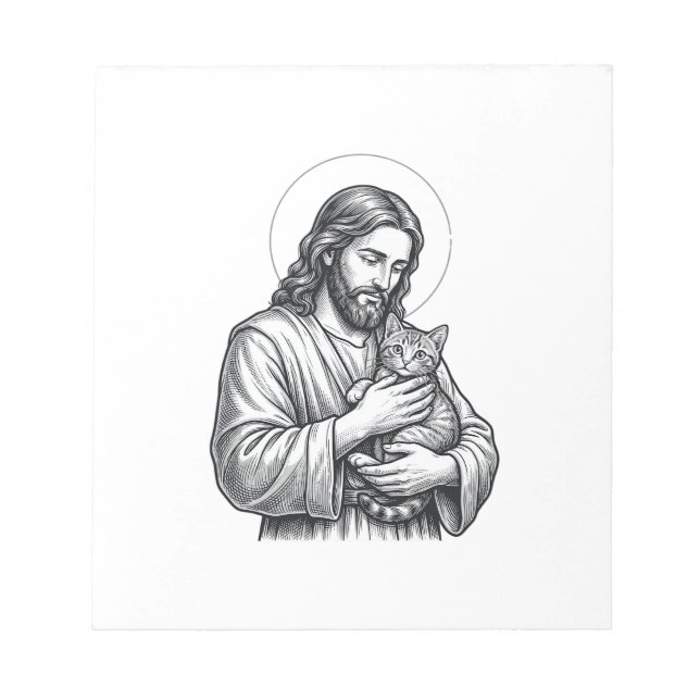 Vintage Jesus Holding Cat Engraving Graphic_1 Notepad (Front)