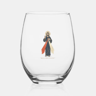 Vintage Jesus I Trust in You Religious Vector Desi Stemless Wine Glass
