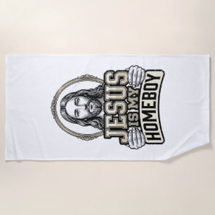Vintage Jesus Is My Homeboy Engraved Vector Design Beach Towel