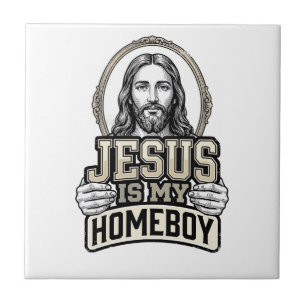Vintage Jesus Is My Homeboy Engraved Vector Design Tile