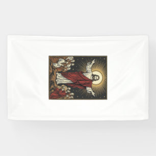 Vintage Jesus Radiant Glory Christian Engraving De Banner