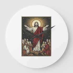 Vintage Jesus Radiant Glory Christian Engraving De Large Clock