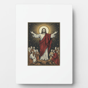 Vintage Jesus Radiant Glory Christian Engraving De Plaque