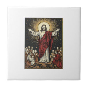 Vintage Jesus Radiant Glory Christian Engraving De Tile