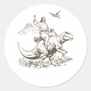 Vintage Jesus Riding Dinosaur 90s  Classic Round Sticker
