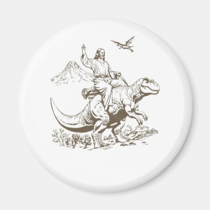 Vintage Jesus Riding Dinosaur 90s Magnet