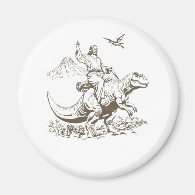 Vintage Jesus Riding Dinosaur 90s  Magnet (Front)