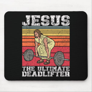 Vintage Jesus The Ultimate Deadlifter Funny Gym Bo Mouse Mat