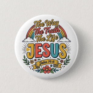 Vintage Jesus The Way Truth Life Shirt 6 Cm Round Badge